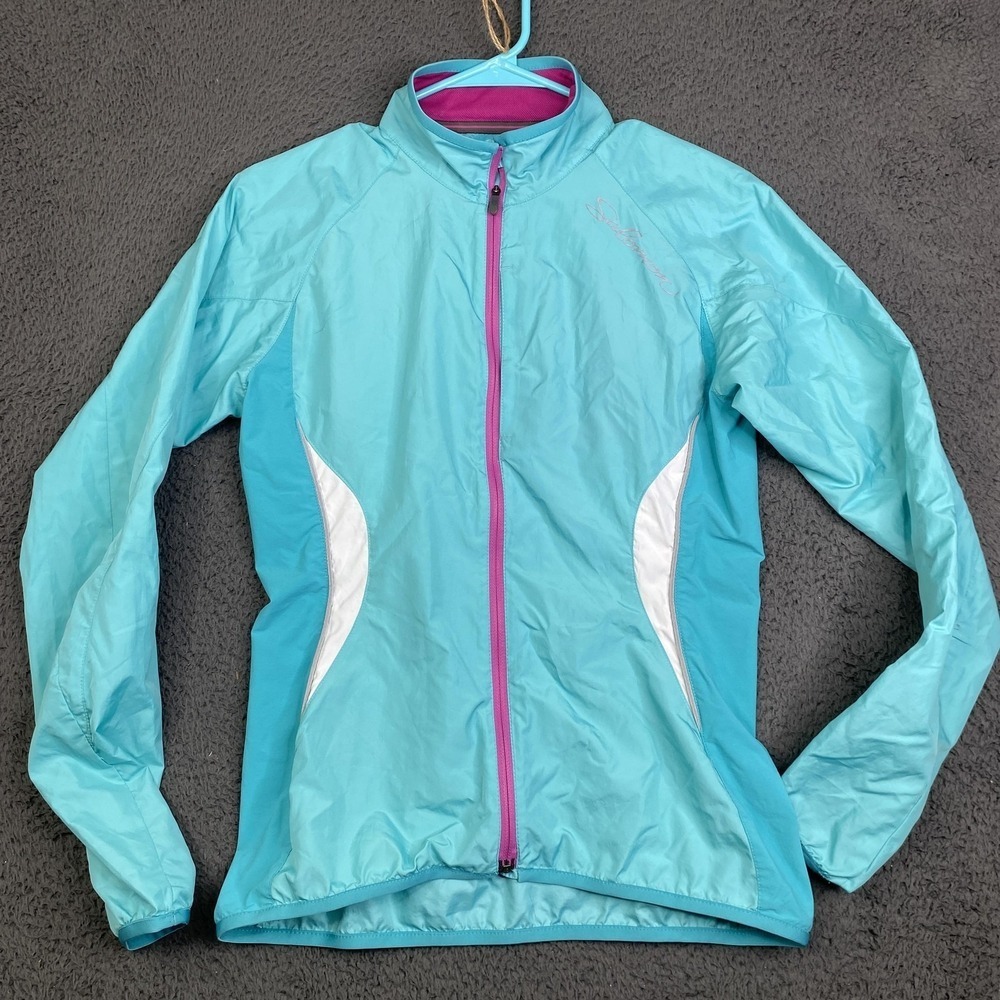 Salomon Jacket Womens Small Turquoise Running Windbreaker Lightweight Full Zip